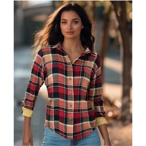 Recycled Cashmere Plaid Button Down Size Medium Made USA Tailored Long Sleeve